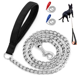 Metal Chain Dog Leash with Soft Padded Handle Heavy Duty 3-4mm * 120cm Long  - Picture 1 of 19