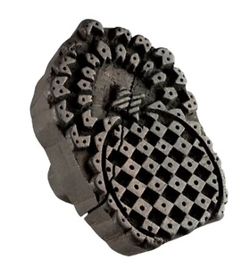 Tampon Indien Ancien Bois Sculpté - Motif Ananas Rajasthan Inde # 8533 - Picture 1 of 6