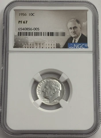 1956 NGC PF67 90% SILVER PROOF ROOSEVELT DIME GREAT EYE APPEAL PORTRAIT LABEL Cover