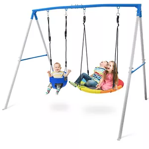 440lb Metal Swing Set with 2 Swings Heavy Duty Kids Playset for Backyard Outdoor - Picture 1 of 8