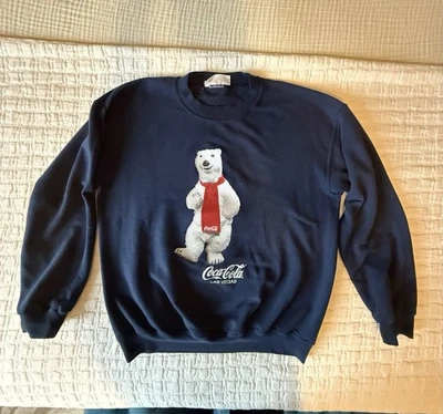 Suéter Vintage Coca-Cola Las Vegas Oso Polar Para Hombre Pullover Azul Años 90 Navidad Cola Foto 1 de 4