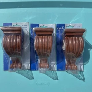 Kirsch Sconces Drapery/ Curtain Rod Holder Light Cherry Faux Wood-Resin Set Of 3 - Picture 1 of 17