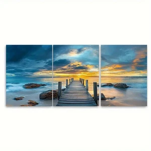 3pcs  Australian  Phillip Island Sunset Pier Wall Art Canvas  Unframed/Framed - Picture 1 of 8