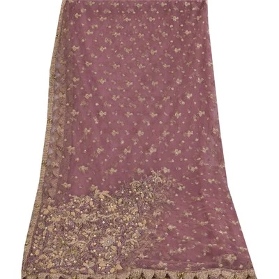 Velo envolvente premium de malla de red estola larga rosa Dupatta Sanskriti vintage con cuentas a mano Foto 1 de 4
