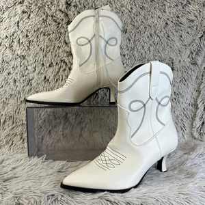 Botines occidentales Universal Thread para mujer 9 Jenson blanco roto punta de novia - Imagen 1 de 12
