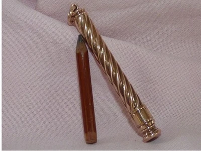 Ancien étui porte crayon chatelaine en argent massif VERMEIL fin XIXème - Photo 1/4