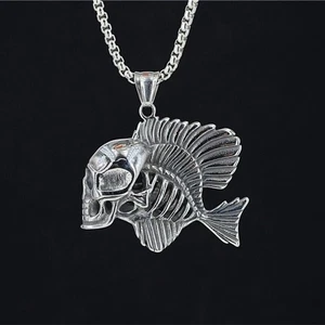Moda Collar Calavera Pez Colgante Hombre Acero Inoxidable Joyería Regalo - Imagen 1 de 8