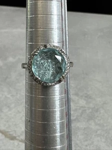 Banda y anillo llamativo aguamarina natural de plata de ley 925 talla 6,75 E50 - Imagen 1 de 18