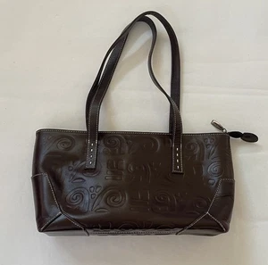 Pineda Covalin Brown Leather Embossed Shoulder Bag - Picture 1 of 15