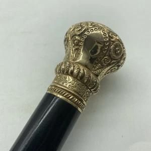 "Antiguo bastón de presentación de ébano relleno de oro perseguido del siglo XIX 36,5""" - Imagen 1 de 10