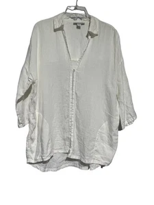 Oversize Damenbluse weiß Knopfleiste vorne offen Leinen Beachy XS - Bild 1 von 5