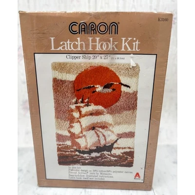 Vintage Caron Latch Hook Kit – Clipper Ship, Nautical Rug (20x27), NOS - Image 1 of 4