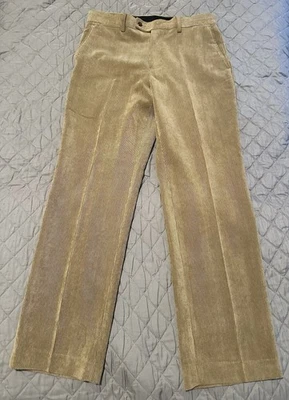 Pantalones de vestir Louis Raphael de pana a medida para hombre 33x30 caqui plisados Foto 1 de 4