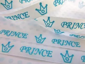 10 yard White/Blue Crown 3/8" Satin Ribbon/craft/baby boy shower/bow R119-Prince - Picture 1 of 2