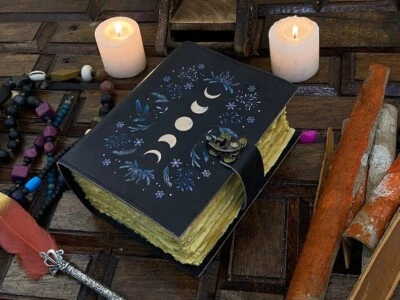 Large Grimoire Leather Journal Notebook Moon Phases Blank Spell Book Gift Diary