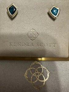 NEW Kendra Scott Monica 14K Gold Plated Stud Earrings in Teal Mix - Picture 1 of 2