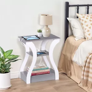 End Table with Charging Station & USB Gray End Table Nightstand for Bedroom - Picture 1 of 24