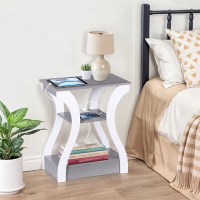 End Table with Charging Station & USB Gray End Table  Nightstand for Bedroom - Image 1 of 4