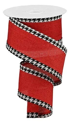 Wired Royal Burlap Ribbon Red Black & White with Houndstooth Edge 2.5" x 10y - Image 1 of 1