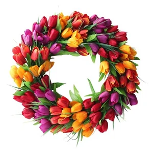 UNIE 20Inch Tulip Wreath Flower Wreaths for Front Door, Spring Silk Wreath wi... - Picture 1 of 6
