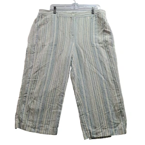 Chico's Cropped Pants Women 3 XL Multi Striped Linen Blend High-Rise Wide Leg - Picture 1 of 16