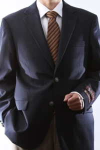 MENS 2 BUTTON NAVY 100% VIRGIN WOOL GABARDINE BLAZER, J40112C-NAV - Picture 1 of 5