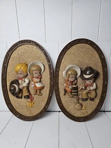 2 Cowboy und Cowgirl Western Country 3D ovale Wandkunst Dekor Plaketten 13,75"x8,75" - Bild 1 von 6