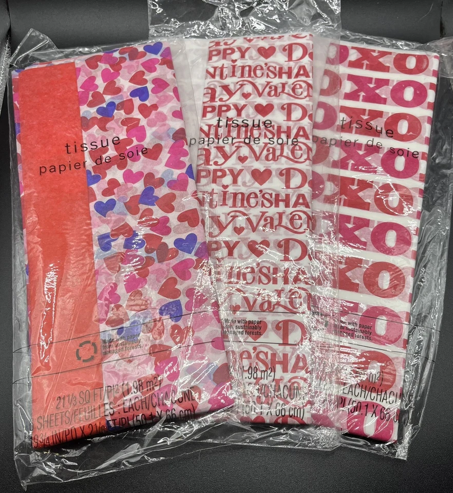 Hallmark  Valentine’s Tissue Paper lot, 8 Sheets Per Pack, 3 Pack, Gift Wrap - Image 1 of 1