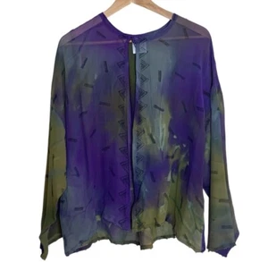 Justine Textile Art Artwear Hand Painted Silk Cardigan Shawl Size Medium Beaded - Picture 1 of 11