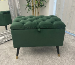 Emerald Green Footstool Ottoman Bench Storage with High Feet Hallway Loby