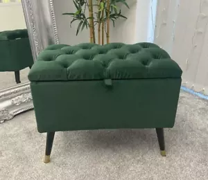 Emerald Green Footstool Ottoman Bench Storage with High Feet Hallway Loby - Picture 1 of 6