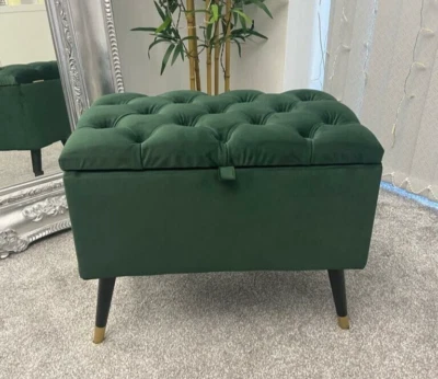 Emerald Green Footstool Ottoman Bench Storage with High Feet Hallway Loby - Image 1 of 4
