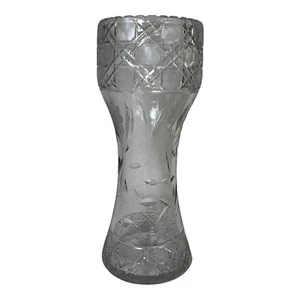 ANTIQUE ABP Crystal Cut Glass Floral Design Corset Vase Hatch Flowers Bouquet Lg - Picture 1 of 9