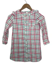 Carters Girls Flannel Plaid Shirt Dress Size 7 Long Sleeves Pink White Green - Picture 1 of 7