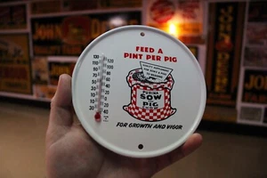 SELTEN 50er PURINA SAU SCHWEIN CHOW HÄNDLER GESTEMPELT BEMALT BLECHSCHILD BAUERNHOFFUTTER SAMEN - Bild 1 von 11