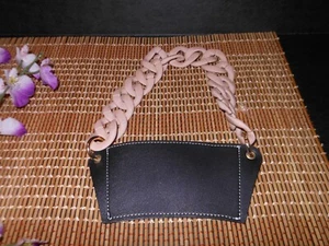 Blk Leather Drink Sleeve Holder, Reusable Travel Coffee Cup Holder, Chain Handle - Foto 1 di 2