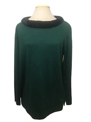 Suéter de mujer Preston & York verde con ribete de piel manga larga talla L Foto 1 de 4