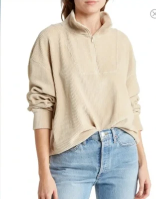 Pulôver TOPSHOP bege veludo neutro 1/4 zíper tamanho M novo com etiquetas - Imagem 1 de 4