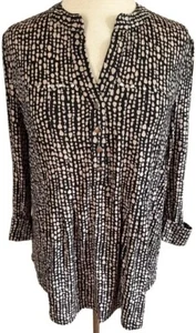 COCOMO Small Black Beige Studded 3/4 sleeve women's Pintuck Blouse Tunic shirt - Picture 1 of 10