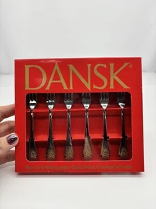 6 Forchette da Cocktail Dansk Silhouette Oro Pino Acciaio Inox Alberi di Natale - Foto 1 di 12