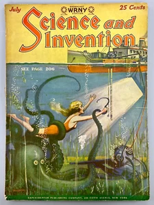 Science and Invention Magazine July 1928 Scuba Diver and Wild Octopus Cover - Picture 1 of 9
