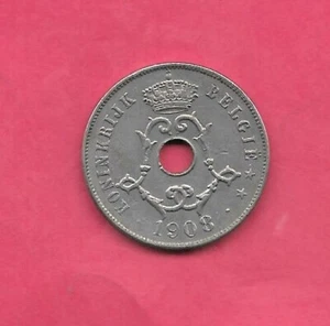 BELGIUM BELGIAN KM63 1908 VF-VERY FINECULATED OLD ANTIQUE 25 CENTIMES COIN - Picture 1 of 1