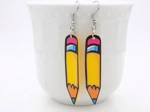 Geschenk für Lehrer - 2D gelbe Bleistift Ohrringe - Geschenk vom Schüler - Bild 1 von 11