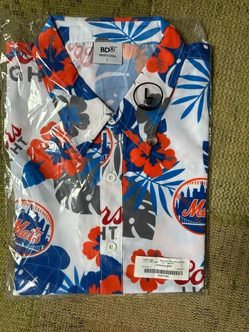 MLB New York Mets Coors Beer Light Button Down Hawaiian Short Sleeve Shirt L Cover