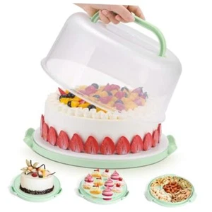 Cake Carrier with Lid and Handle, Cake Boxes Cupcake Containers for 10 Green - Picture 1 of 8