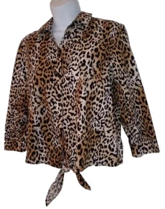 Chico's Top 0 Leopard Print Button Down No Iron Cotton Tie Front Shirt Blouse S - Picture 1 of 12