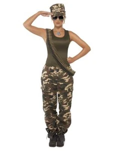 Ladies Deluxe Khaki Camo Suit Army Halloween Fancy Dress Party Costume - Picture 1 of 6