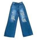 SO Women’s Super High Rise Wide Leg Intentionally Distressed Jeans Blue 7/28 NWT
