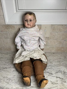 RARE LARGE 25 INCH ANTIQUE ALABAMA INDESTRUCTIBLE ELLA SMITH CLOTH DOLL #8 - Picture 1 of 24