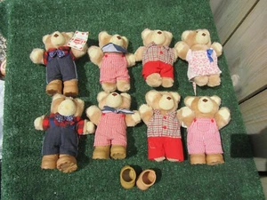 Lot of 8 Vintage Wendy's Furskins Teddy Bear Plush Promotions 1986 - Picture 1 of 5